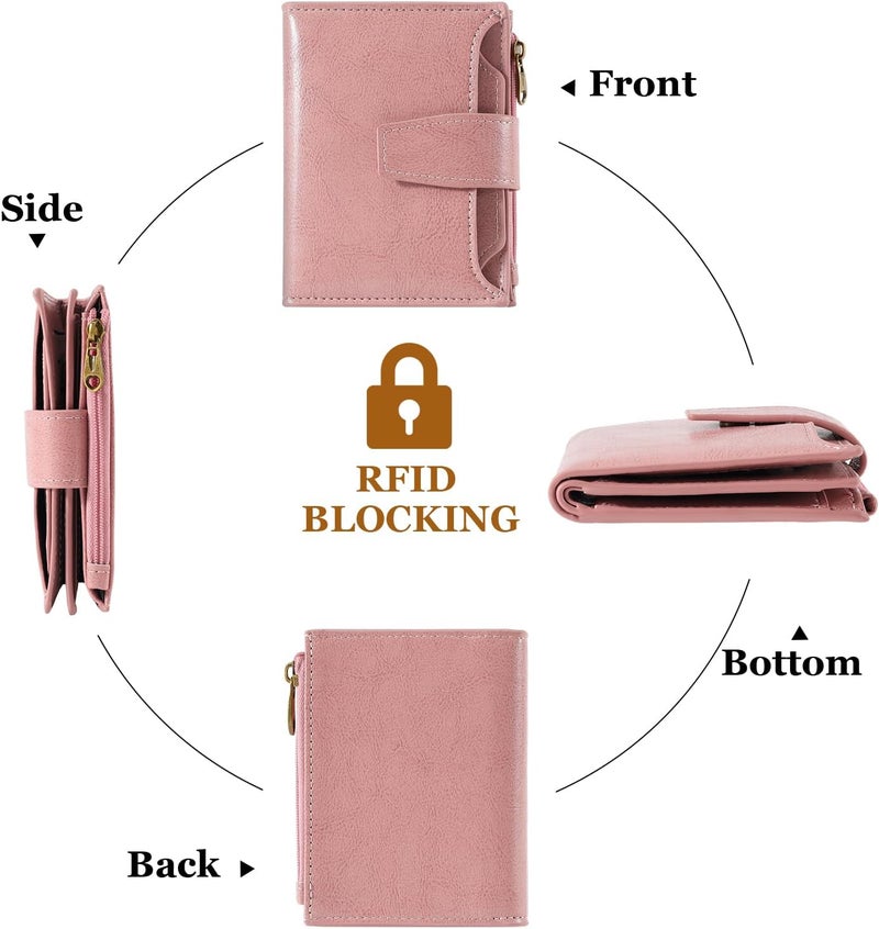 Airkit Small Wallet Women RFID Blocking Soft Leather Bifold Compact Card Holder Wallet for Women with Zipper Coin Pocket 4 ID Window - Image 4